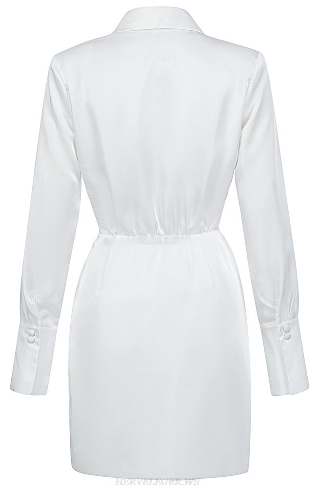 Herve Leger White Long Sleeve Cross Over Dress
