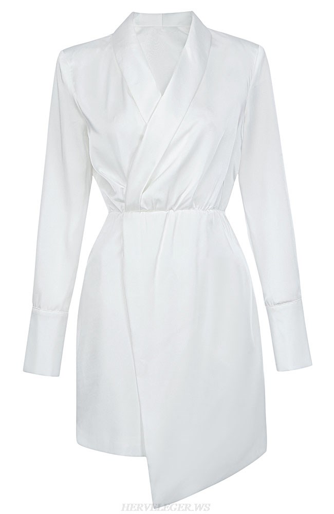 Herve Leger White Long Sleeve Cross Over Dress