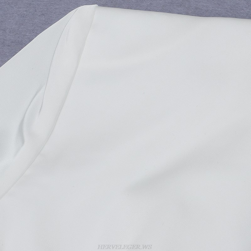 Herve Leger White Long Sleeve Cross Over Dress