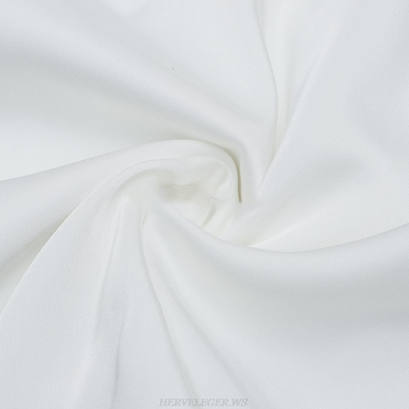 Herve Leger White Long Sleeve Cross Over Dress