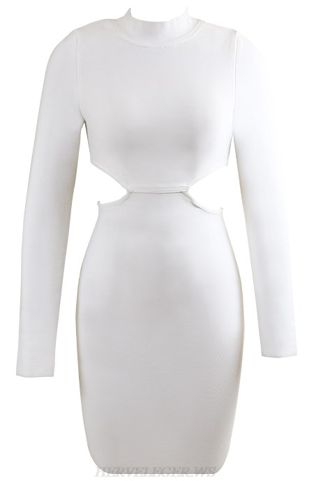 Herve Leger White Long Sleeve Dress