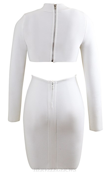 Herve Leger White Long Sleeve Dress