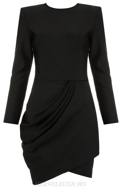 Herve Leger Black Long Sleeve Draped Dress