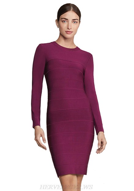 Herve Leger Magenta Long Sleeve Dress Herve Leger Magenta Long Sleeve Dress