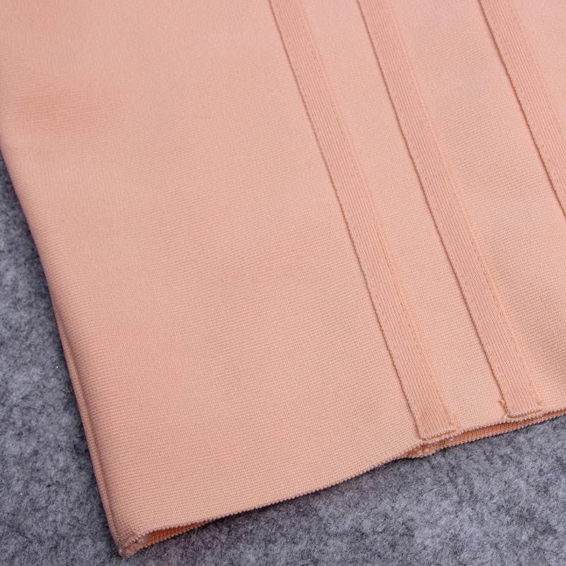 Herve Leger Peach Long Sleeve Feather Bardot Dress