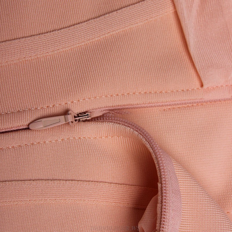 Herve Leger Peach Long Sleeve Feather Bardot Dress