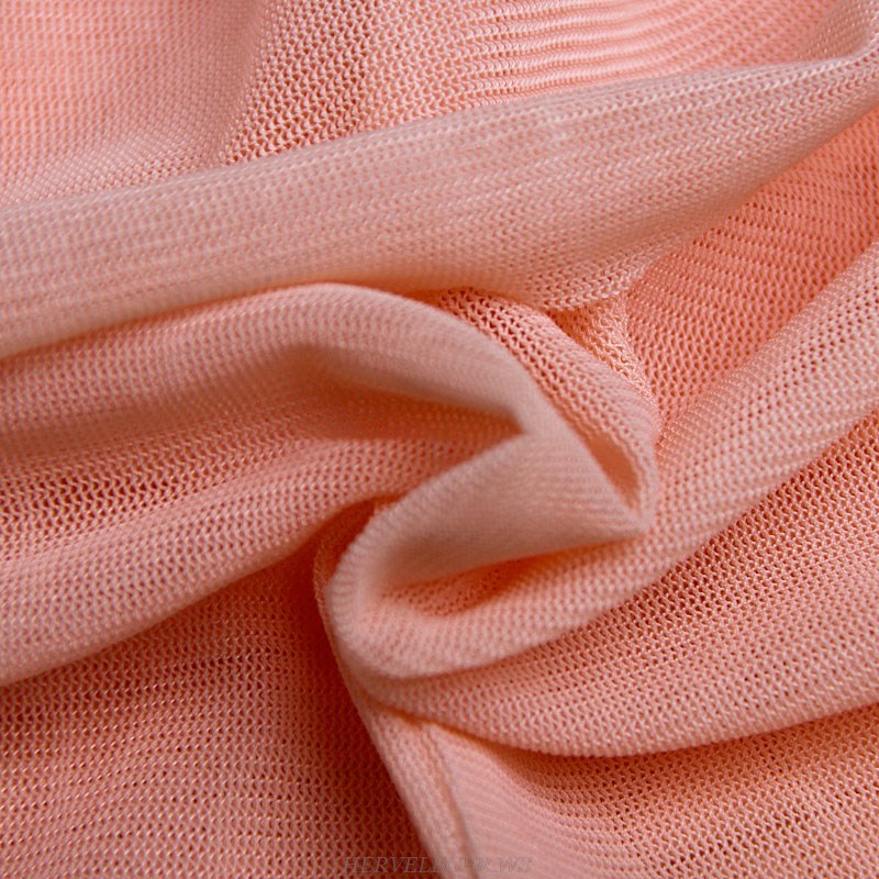 Herve Leger Peach Long Sleeve Feather Bardot Dress