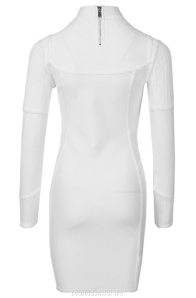 Herve Leger White Long Sleeve Front Zipper Dress