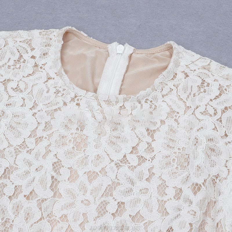 Herve Leger White Long Sleeve Lace A Line Dress