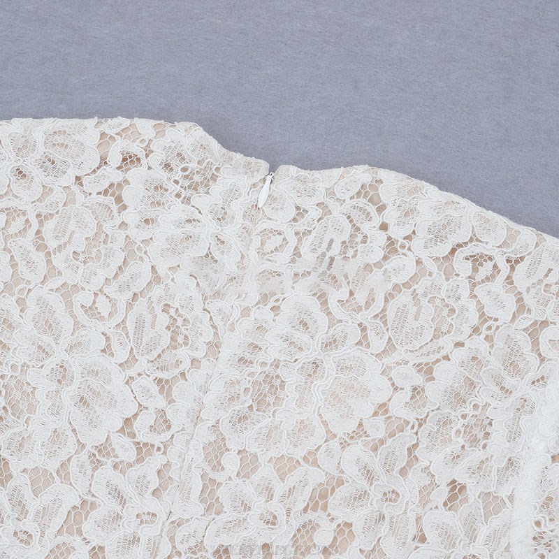 Herve Leger White Long Sleeve Lace A Line Dress