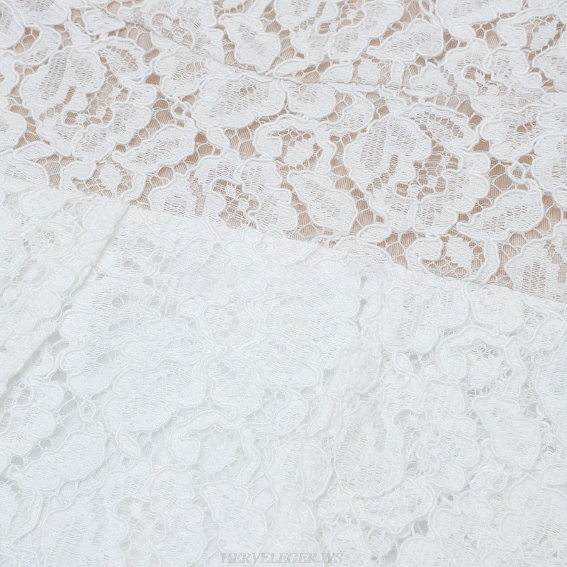 Herve Leger White Long Sleeve Lace A Line Dress