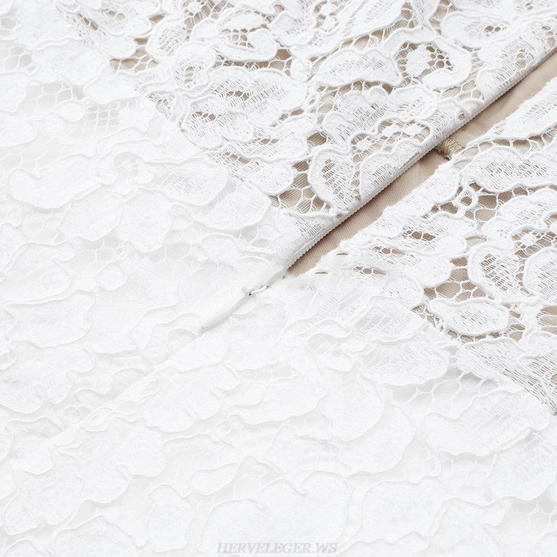 Herve Leger White Long Sleeve Lace A Line Dress