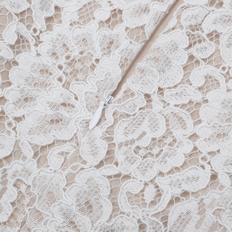 Herve Leger White Long Sleeve Lace A Line Dress