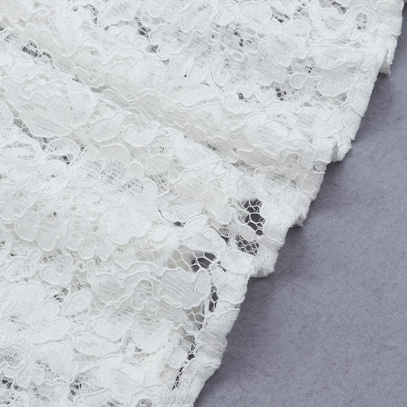 Herve Leger White Long Sleeve Lace A Line Dress