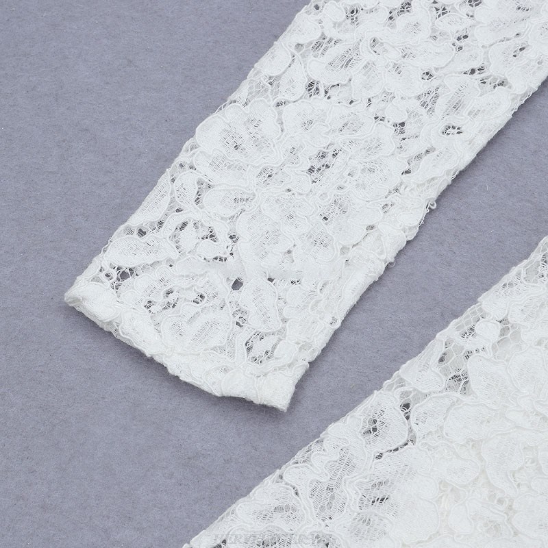 Herve Leger White Long Sleeve Lace A Line Dress
