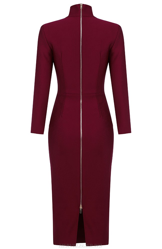 Herve Leger Burgundy Long Sleeve Dress