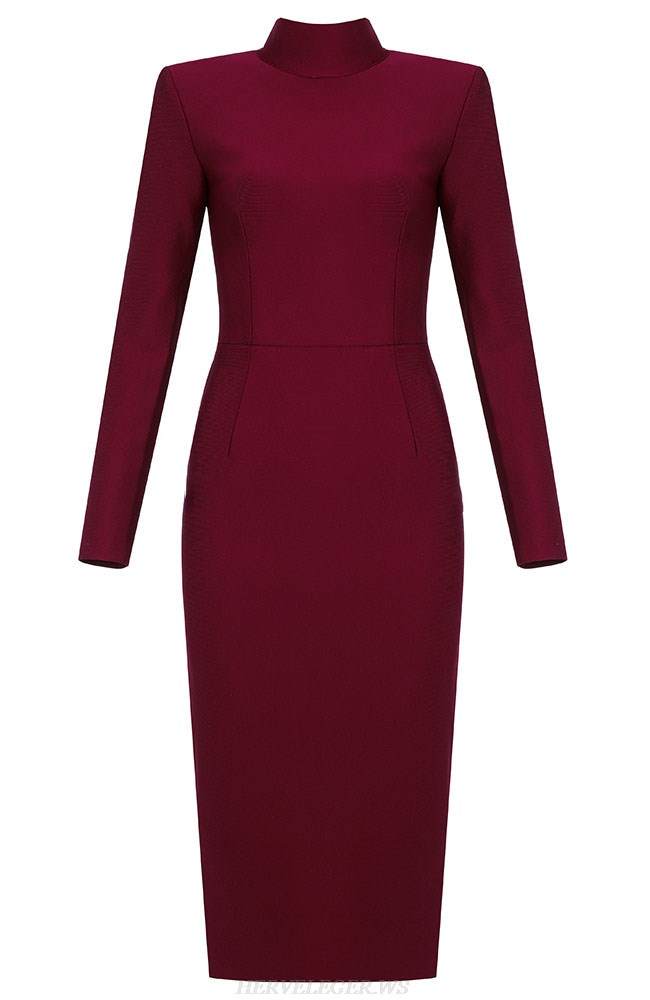 Herve Leger Burgundy Long Sleeve Dress