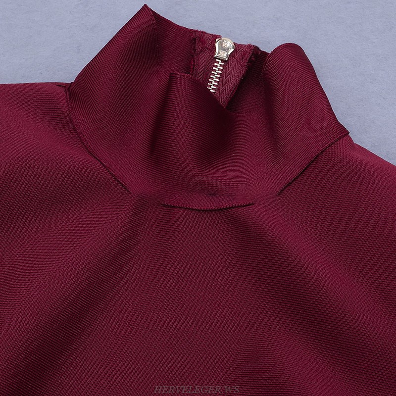 Herve Leger Burgundy Long Sleeve Dress