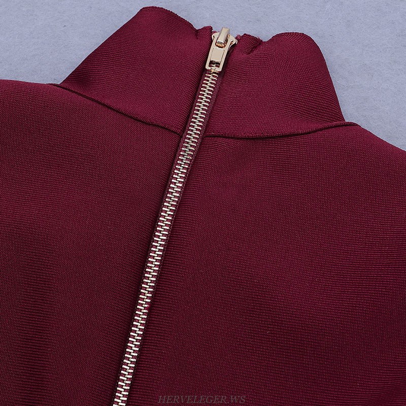 Herve Leger Burgundy Long Sleeve Dress