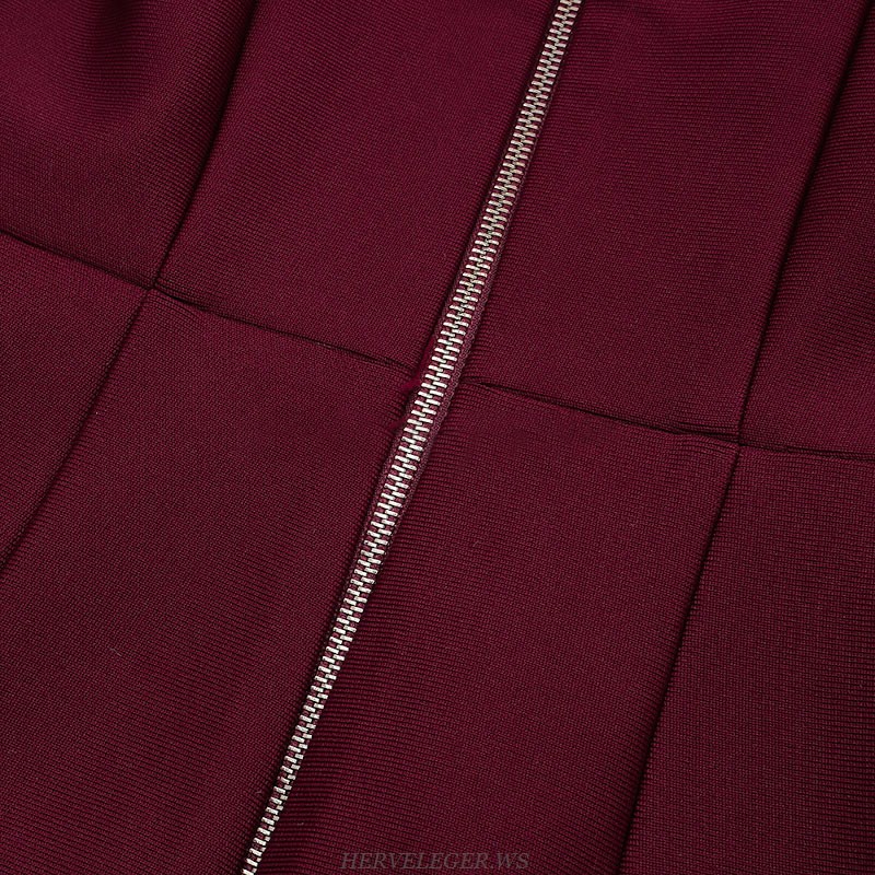 Herve Leger Burgundy Long Sleeve Dress