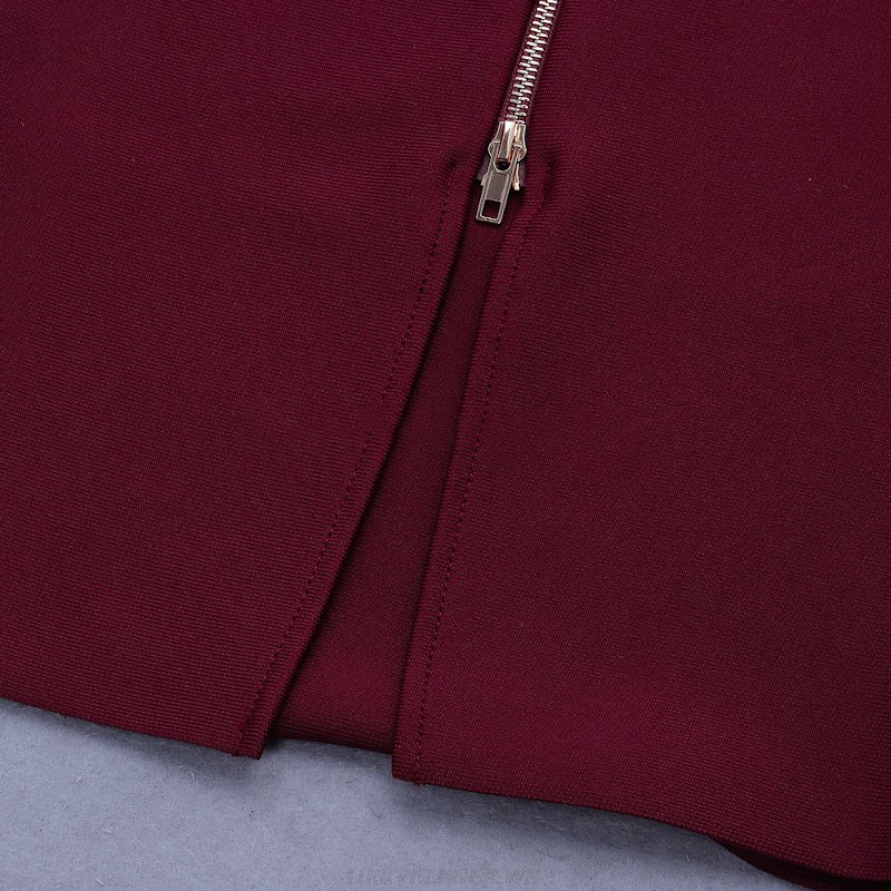 Herve Leger Burgundy Long Sleeve Dress