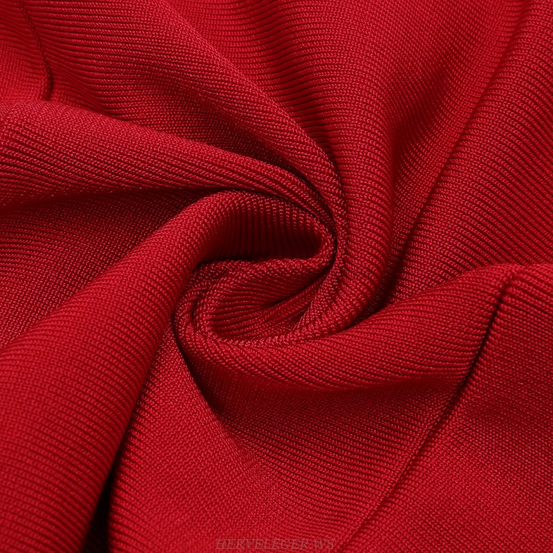Herve Leger Red Long Sleeve Peplum Detail Dress