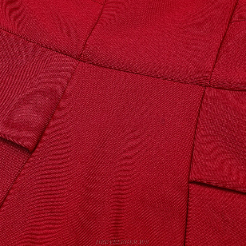 Herve Leger Red Long Sleeve Peplum Detail Dress