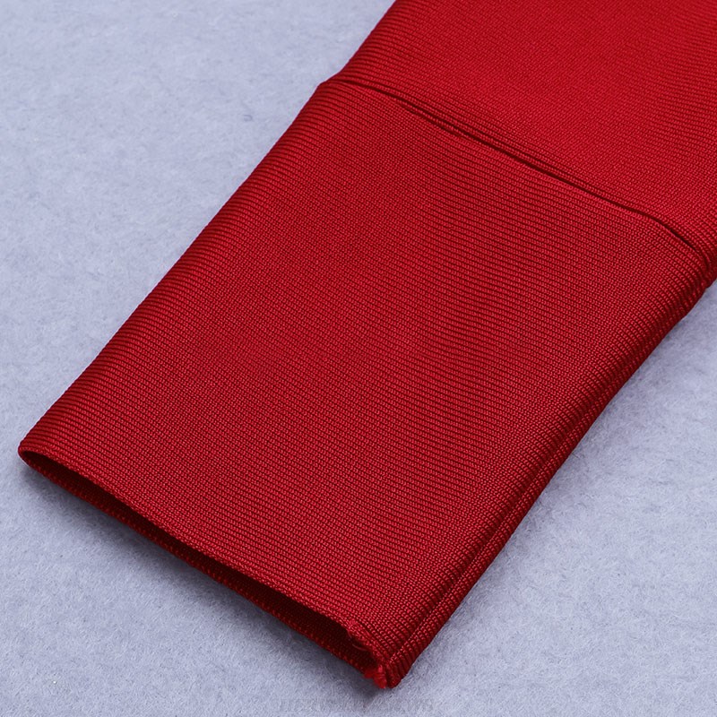 Herve Leger Red Long Sleeve Peplum Detail Dress