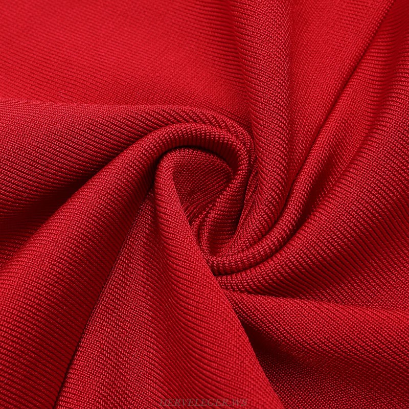 Herve Leger Red Long Sleeve Ruched Dress