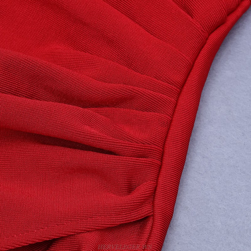 Herve Leger Red Long Sleeve Ruched Dress