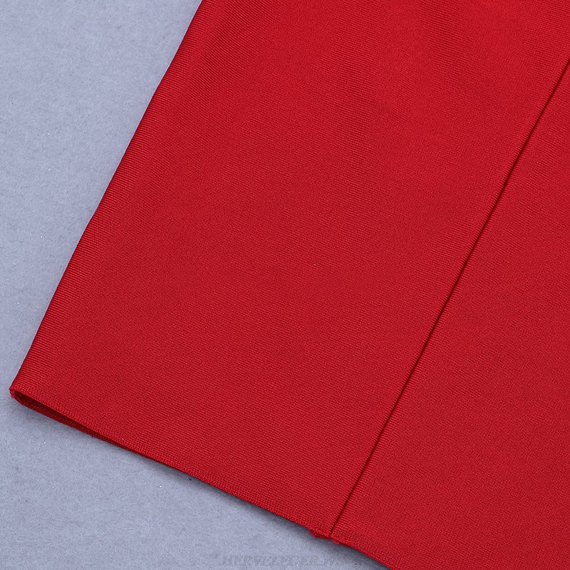 Herve Leger Red Long Sleeve Ruched Dress