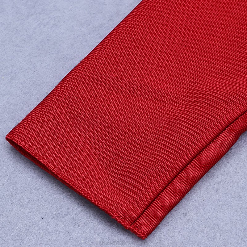 Herve Leger Red Long Sleeve Ruched Dress