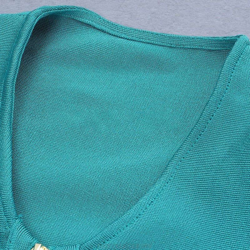 Herve Leger Green Long Sleeve Ruched Zipper Dress