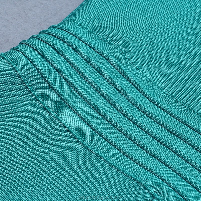 Herve Leger Green Long Sleeve Ruched Zipper Dress