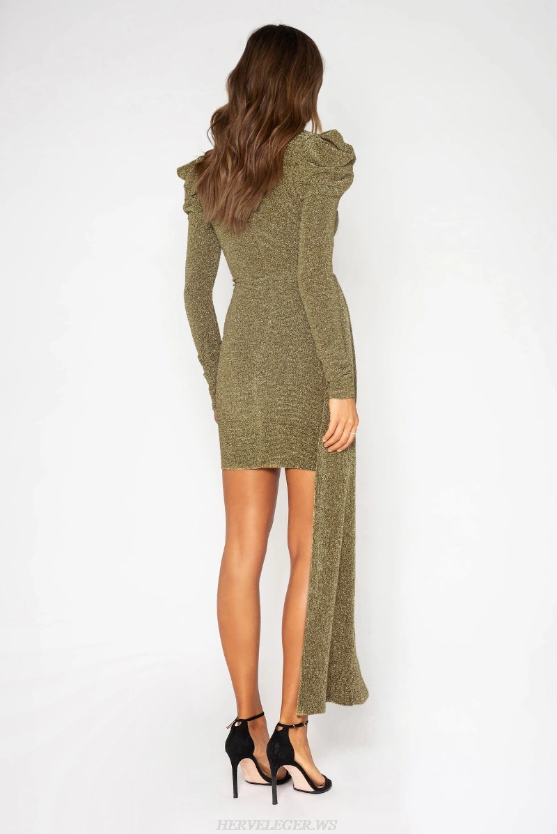 Herve Leger Gold Long Sleeve Sparkly Dress