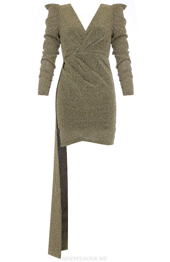 Herve Leger Gold Long Sleeve Sparkly Dress