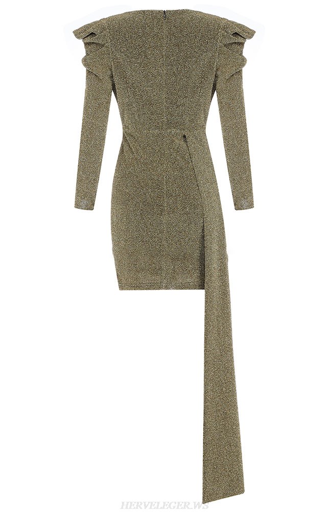 Herve Leger Gold Long Sleeve Sparkly Dress