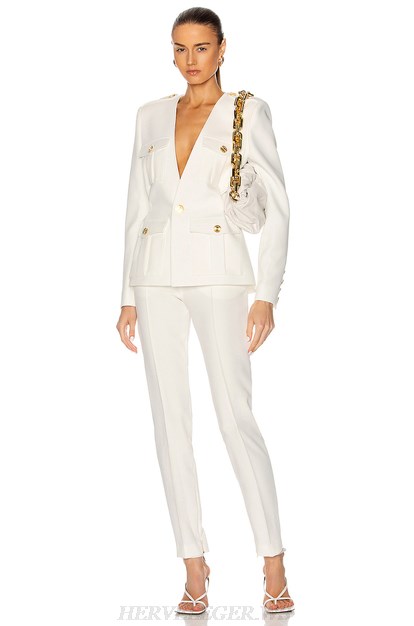 Herve Leger White Long Sleeve Suit