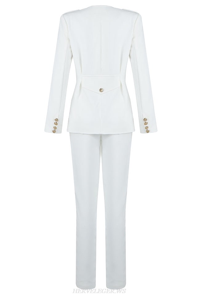 Herve Leger White Long Sleeve Suit