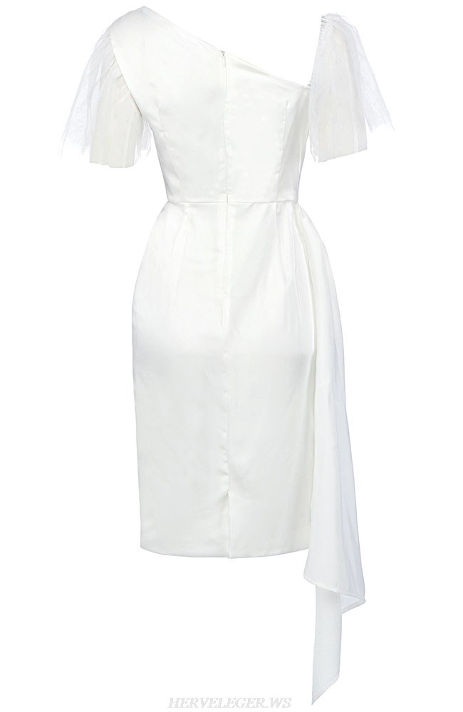 Herve Leger White Mesh Sleeve Draped Dress