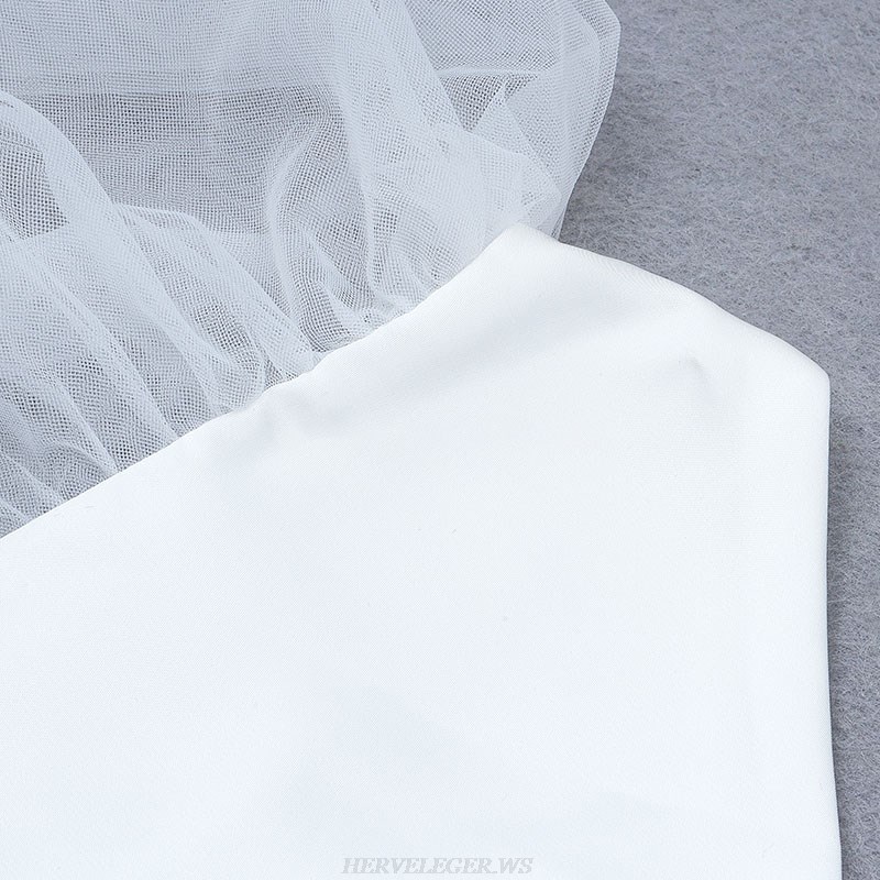 Herve Leger White Mesh Sleeve Draped Dress