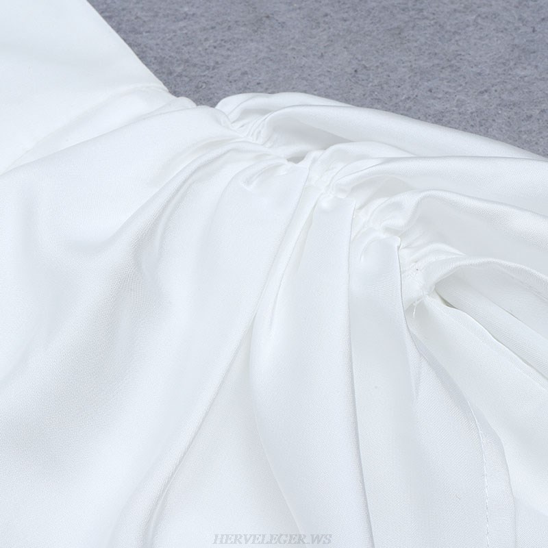Herve Leger White Mesh Sleeve Draped Dress