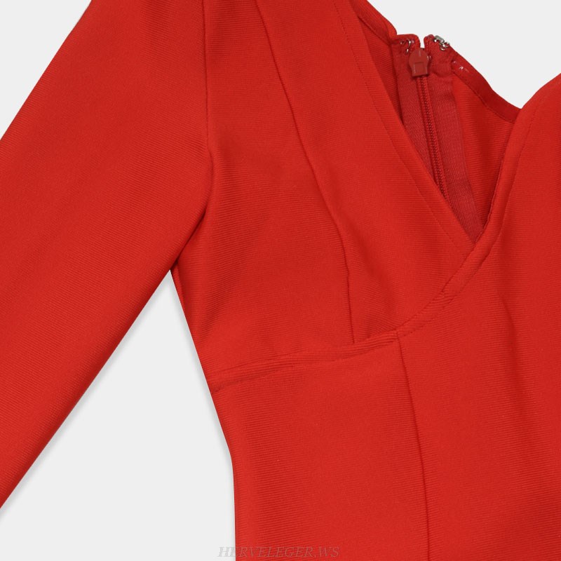 Herve Leger Red One Shoulder Dress
