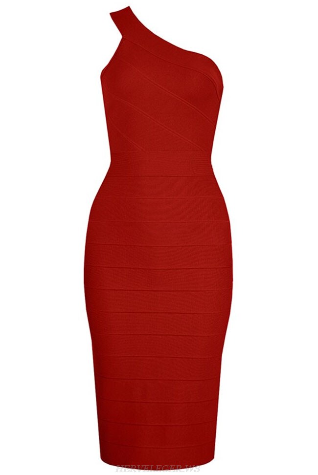 Herve Leger Red One Shoulder Dress