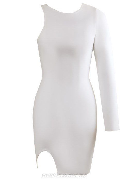 Herve Leger White One Sleeve Dress