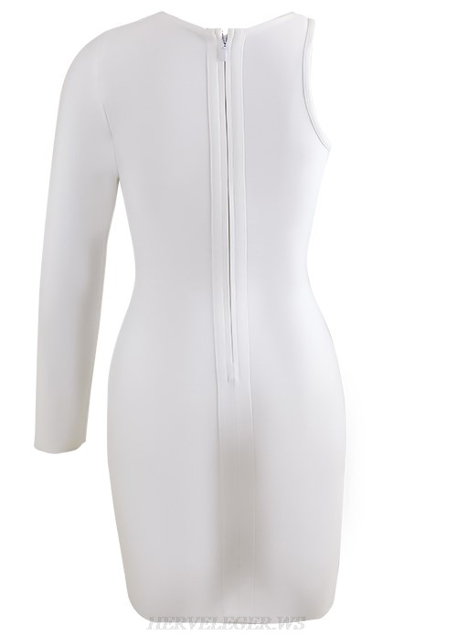 Herve Leger White One Sleeve Dress