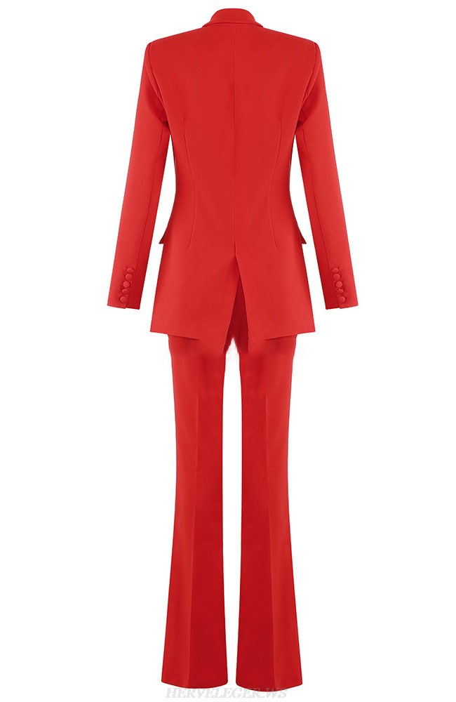 Herve Leger Red Pocket Detail Suit