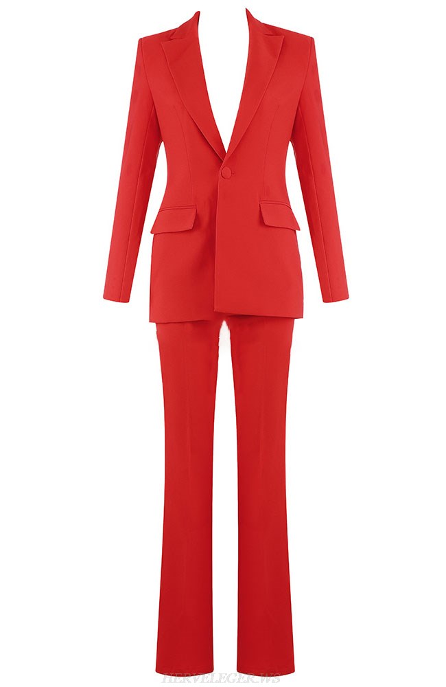 Herve Leger Red Pocket Detail Suit