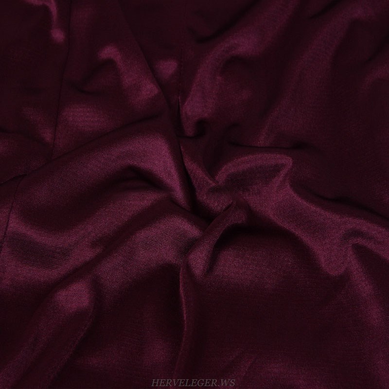 Herve Leger Burgundy Puff Bardot Satin Dress