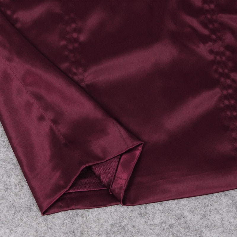 Herve Leger Burgundy Puff Bardot Satin Dress